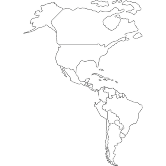 Map of the Americas with Colombia marked
